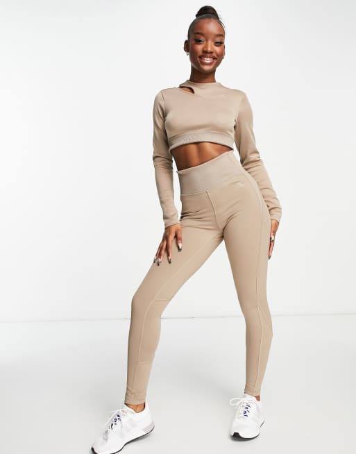 ASOS DESIGN Hourglass exclusive ribbed legging with exposed seam in brown -  part of a set