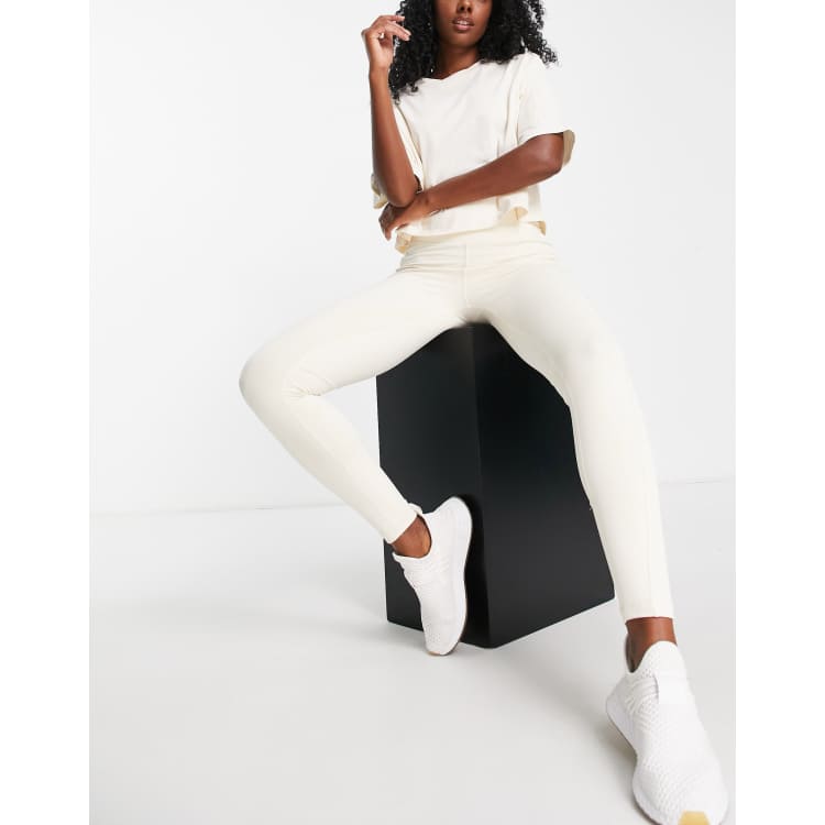 adidas Training Hyperglam ribbed high waisted leggings in cream ASOS