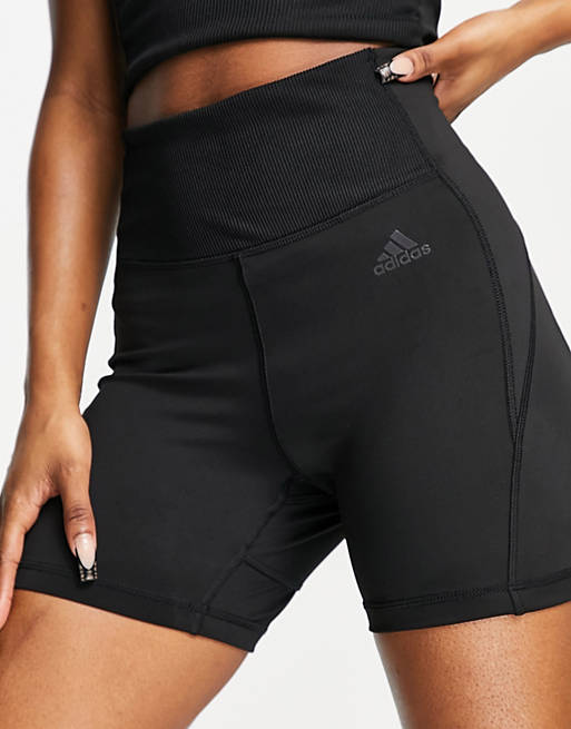 Shorts adidas Training Hyperglam ribbed high waisted shorts in black 