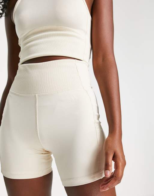 adidas Training Hyperglam ribbed high waisted leggings in cream