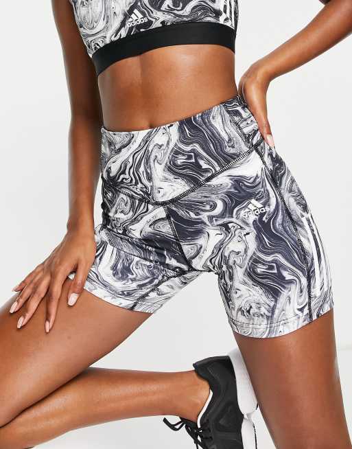 adidas Training – Hyperglam – Schwarz marmorierte Legging-Shorts