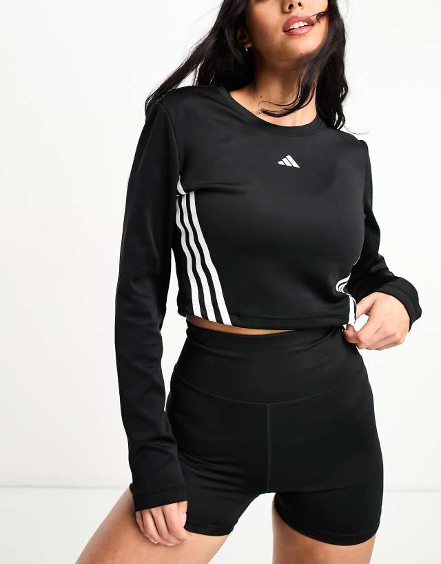 adidas performance - adidas Training Hyperglam side 3 stripe cropped longsleeve top in black