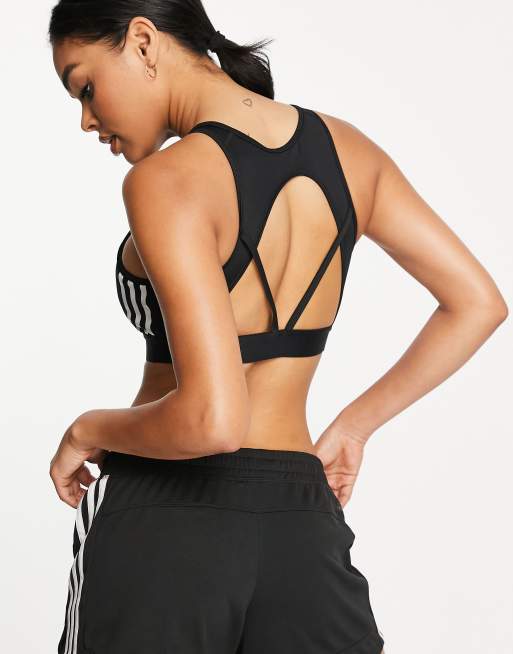 adidas - Training Hyperglam - Sport bh met lichte ondersteuning en 3 strepen in zwart, 2 van 4