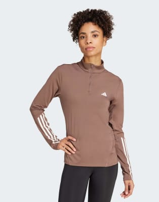 adidas Training - Hyperglam - Sportoberteil in Braun/Weiß mit kurzem Reißverschluss