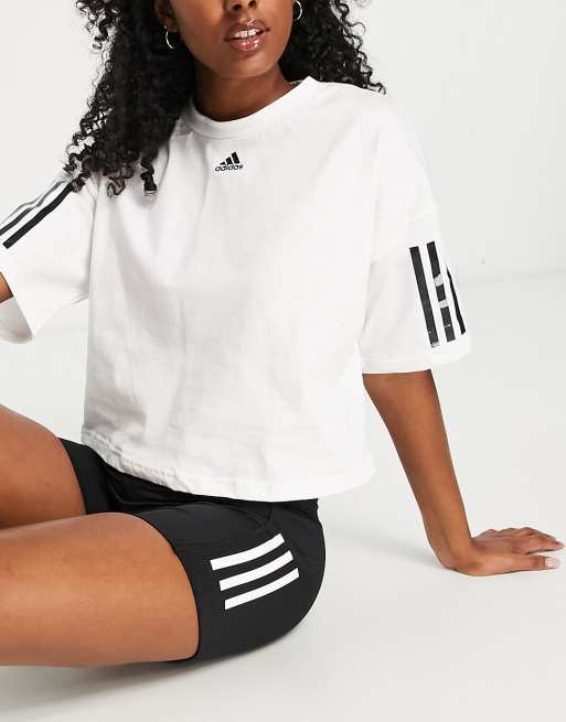 adidas Training – Hyperglam – T-Shirt in Weiß mit den 3 Streifen