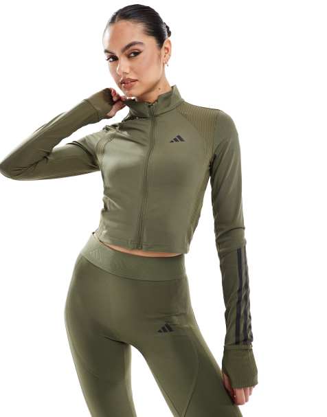 adidas - Training - Hyperglam - Top met rits in olijfgroen - view 1