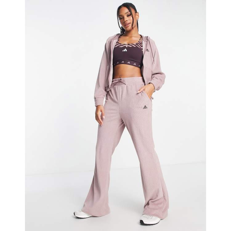 adidas Training Hyperglam velour flared joggers in burgundy | ASOS