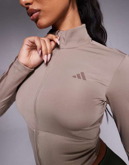adidas Training - Hyperglam - Veste côtelée à fermeture éclair - Marron craie, 4 de 4