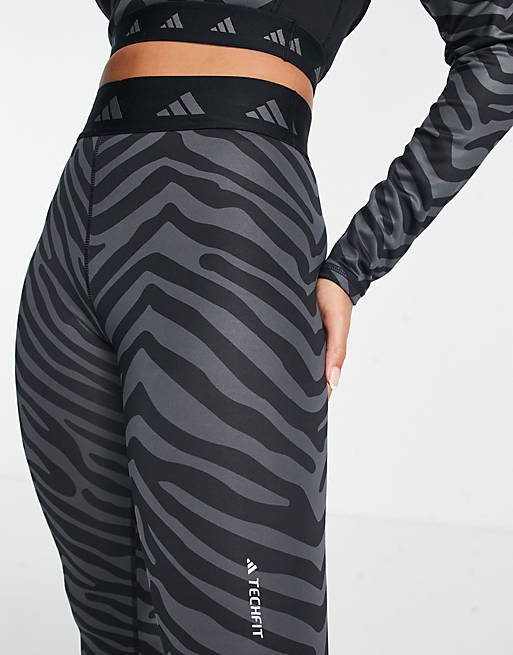 adidas Training Hyperglam zebra print 7/8 leggings in black | ASOS