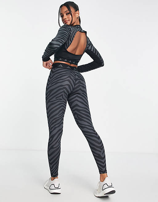 adidas Training Hyperglam zebra print 7/8 leggings in black | ASOS