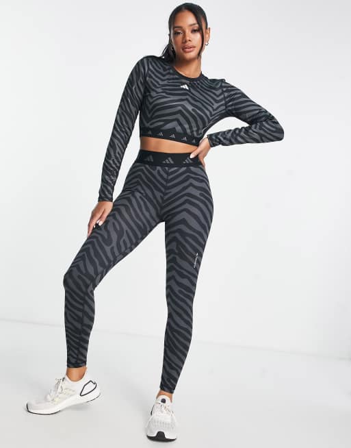 adidas Training Hyperglam zebra print crop top in black | ASOS