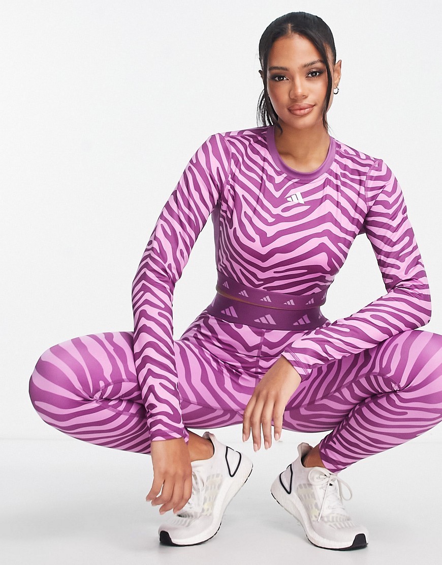 adidas Training Hyperglam zebra print crop top in purple