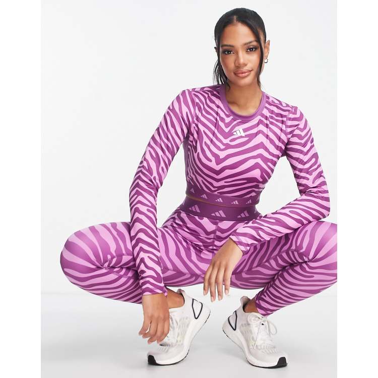 adidas Training Hyperglam zebra print crop top in purple | ASOS