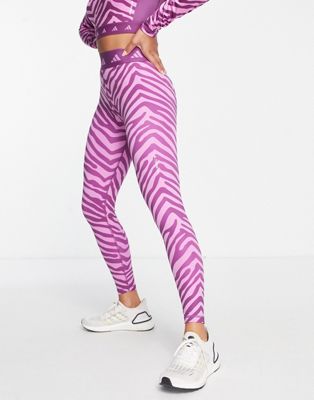 adidas Training Hyperglam zebra print leggings in purple - ASOS Price Checker