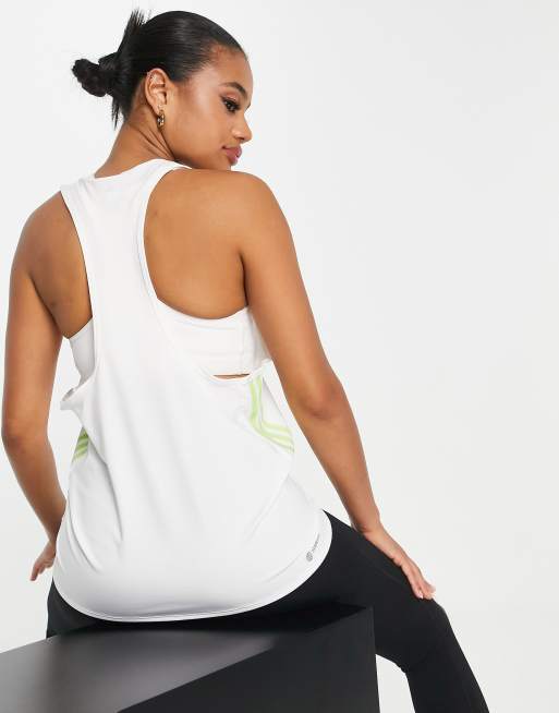 adidas Training Icons 3 Stripe tank top in white, 3 of 4
