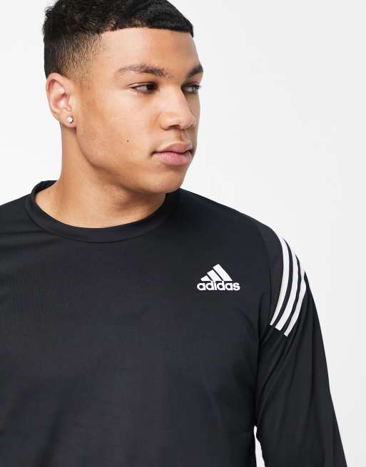 adidas Training Icons shoulder stripes long sleeve t shirt in black