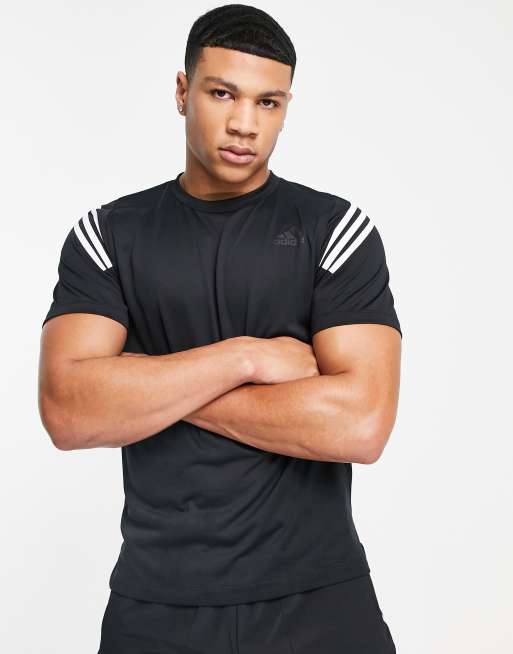 adidas Training Icons shoulder stripes T-shirt in black