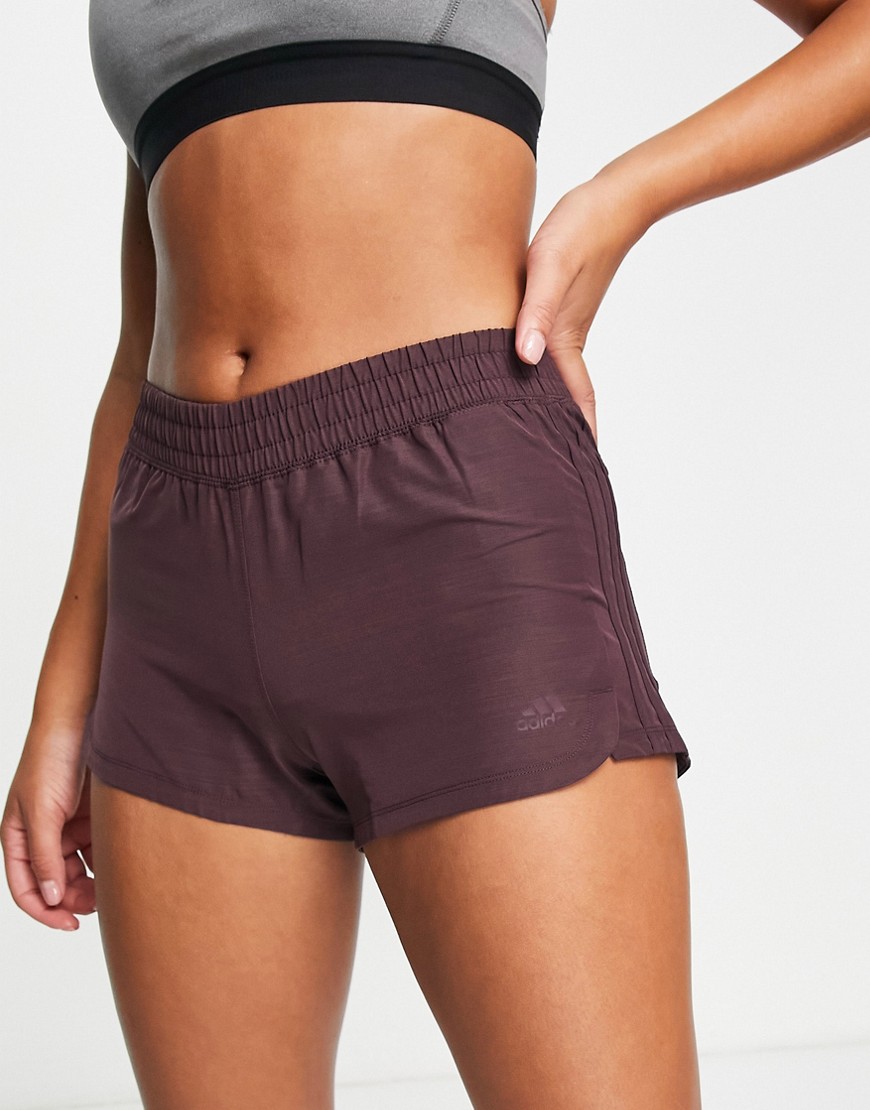 adidas Training Icons striped side panel shorts in burgundy-Red