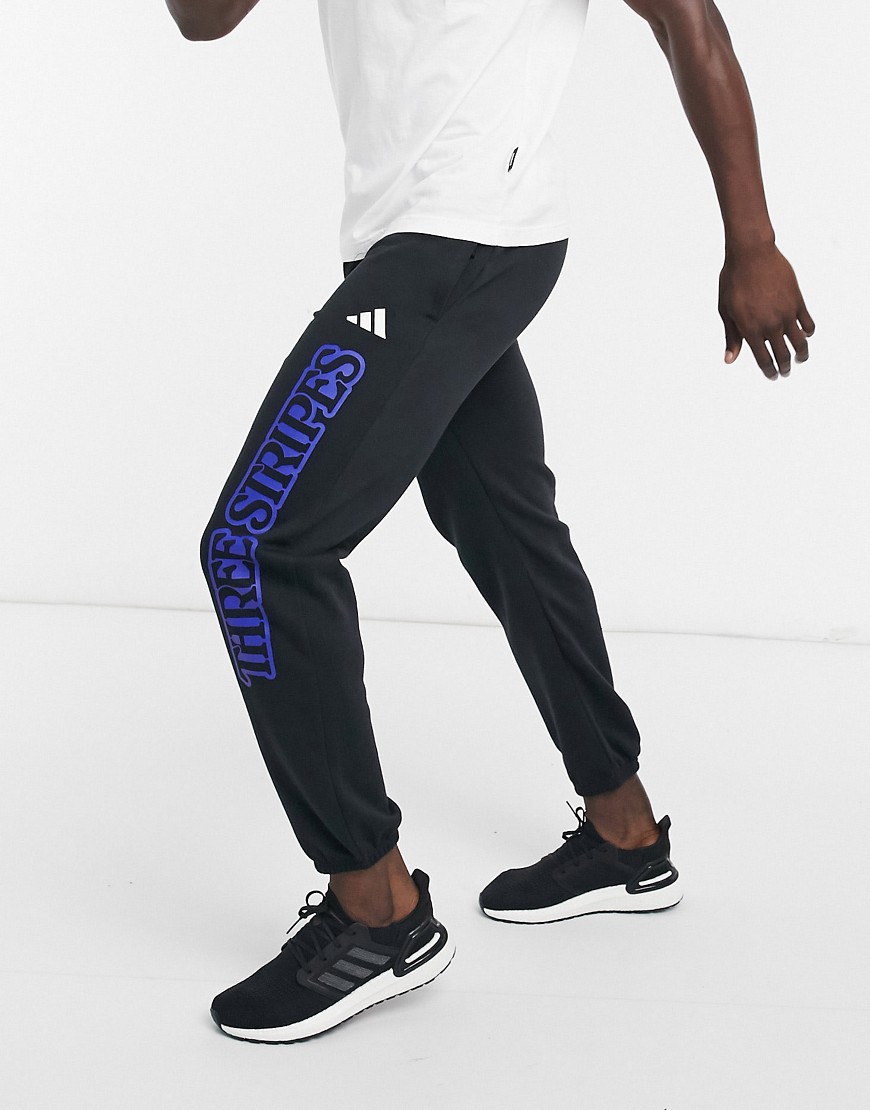 adidas Training joggers in black with three stripe logo