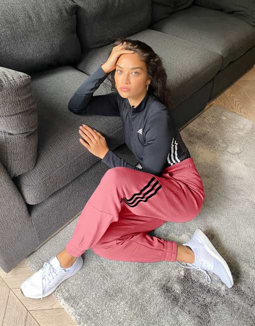adidas Training - Joggers oversize rosa con 3 strisce