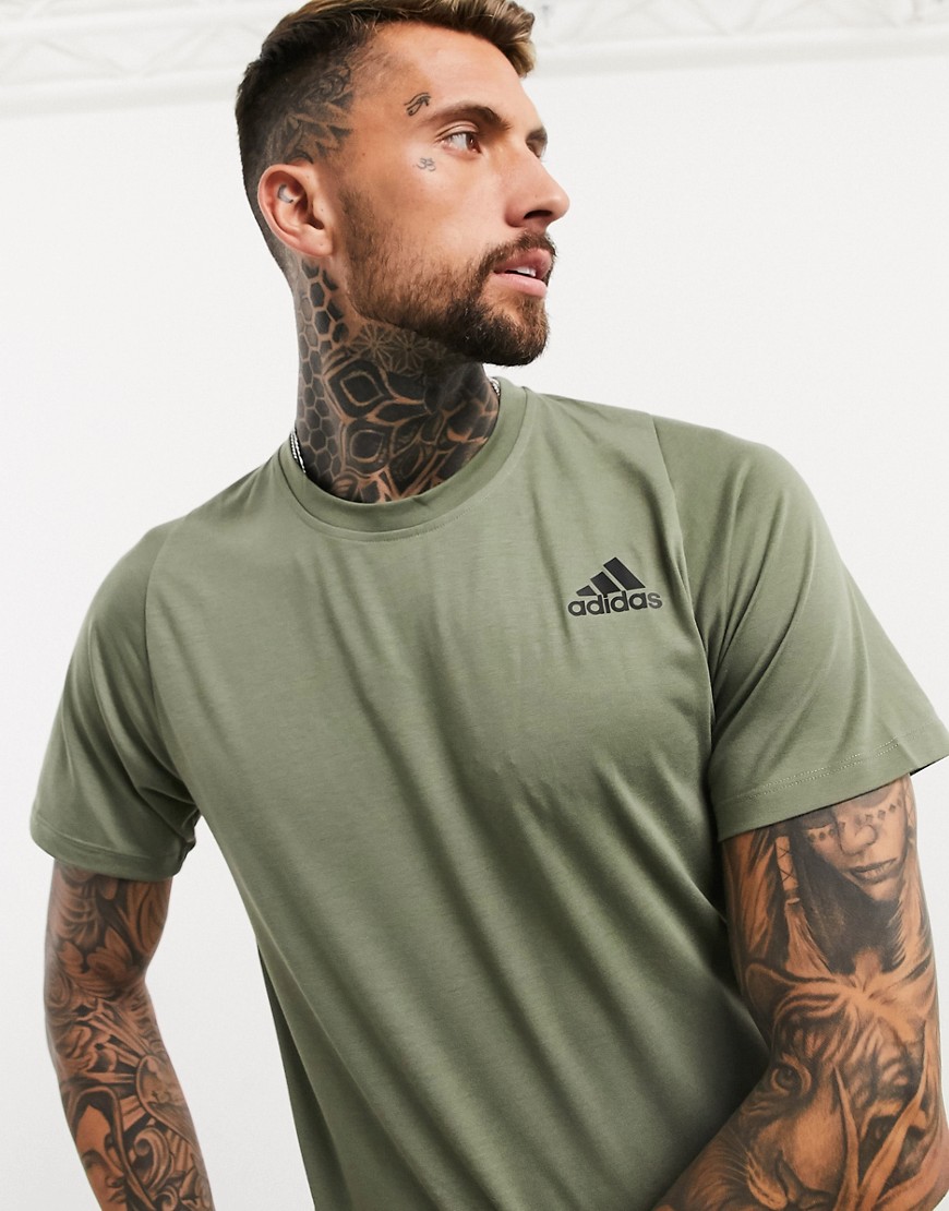 Adidas Training – Kakifärgad t-shirt med liten logga-Grön