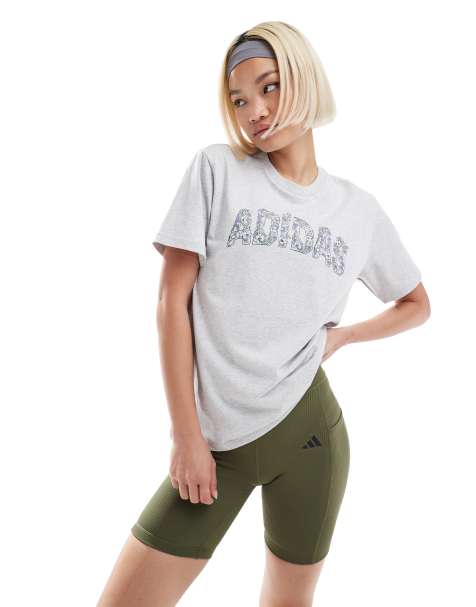 adidas Training sportswear t-shirt with graphic in stone