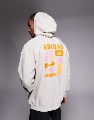 Training - Kapuzenpullover in Beige mit gestapeltem Print-Grau Grau S