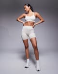 [adidas performance] adidas Training knit 4" booty shorts in light brown-White S Wonder Alumina
