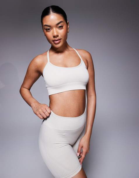 adidas Training knit light support sports bra in stone - view 1