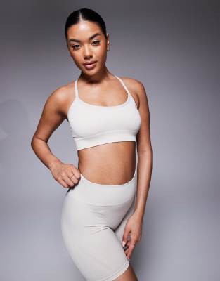 [adidas performance] adidas Training knit light support sports bra in stone-White XL Wonder Alumina
