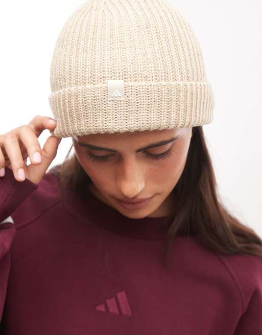 adidas Training knitted beanie in cream, 2 of 3