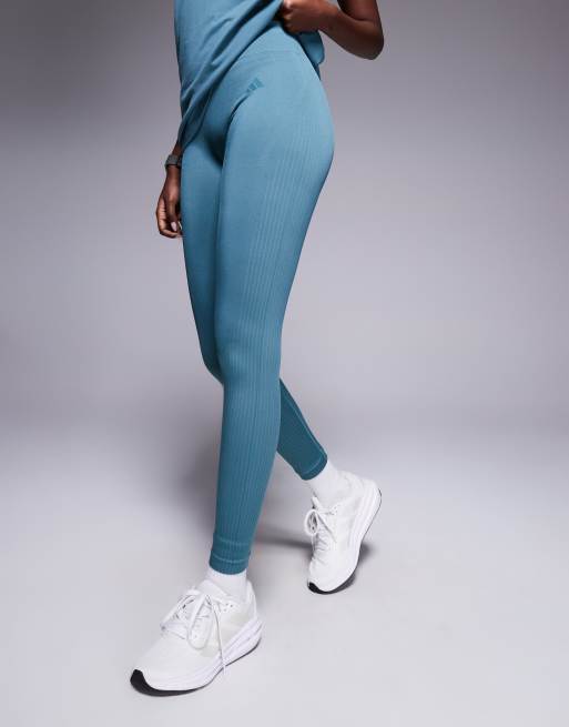 adidas Training knitted full length leggings in teal, 2 of 5