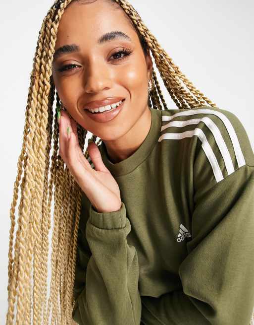 adidas Training – Krótka bluza z trzema paskami w kolorze khaki, 3 z 4