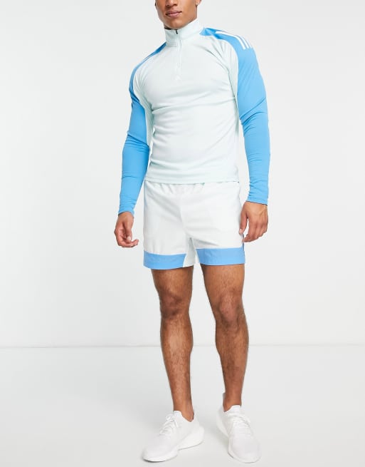adidas Training – Langärmliges Oberteil in Hellblau mit Einsätzen im Blockfarbendesign und kurzem Reißverschluss, 3 von 4