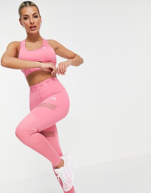 adidas - Training - Leggings con fascia in vita con logo, colore rosa