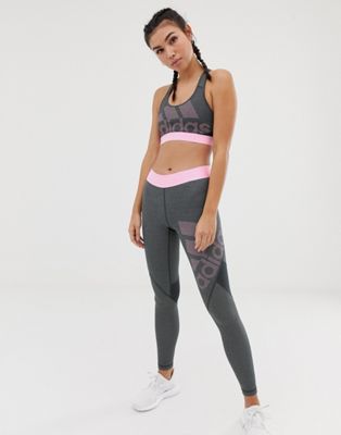 adidas Training - Leggings con logo grigi e rosa | ASOS