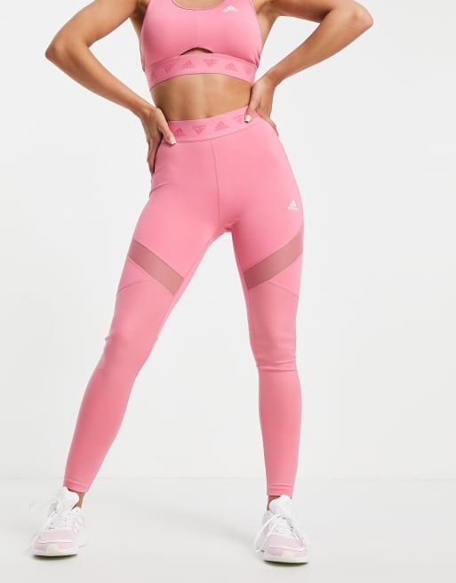 adidas Training leggings with branded waistband in rose pink