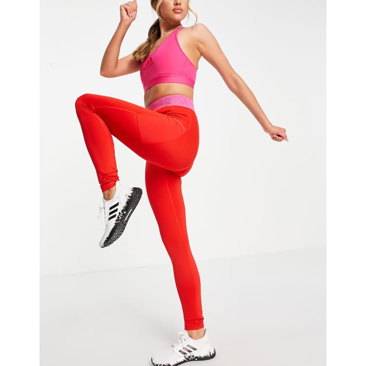 adidas Training leggings with contrast waistband in red ASOS