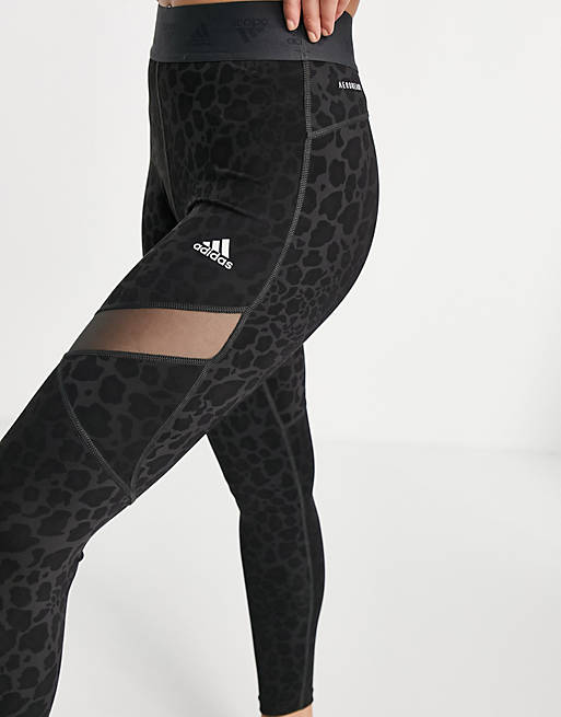 adidas Training leggings with insert detail in black leopard print
