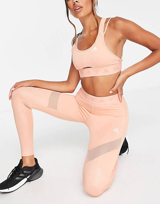 adidas Training leggings with insert detail in blush pink