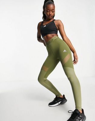 adidas Training leggings with insert detail in khaki