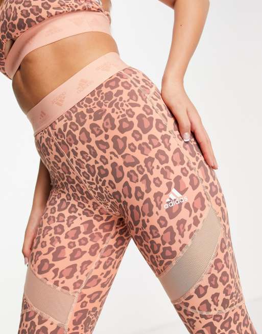 adidas Training leggings with insert detail in orange leopard