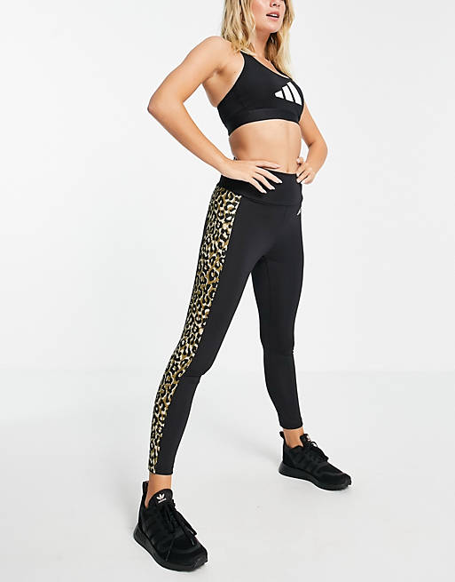 adidas Training leopard print leggings in brown