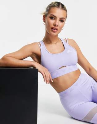 adidas Training light-support sports bra top with strap detail in lilac - ASOS Price Checker