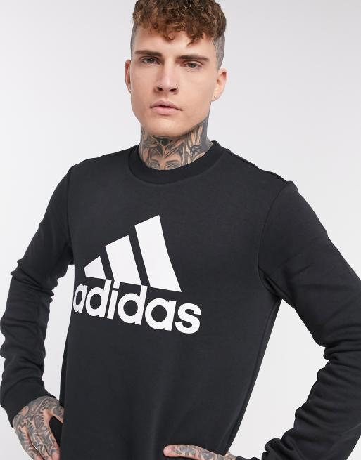 adidas Training logo crew neck sweatshirt in black