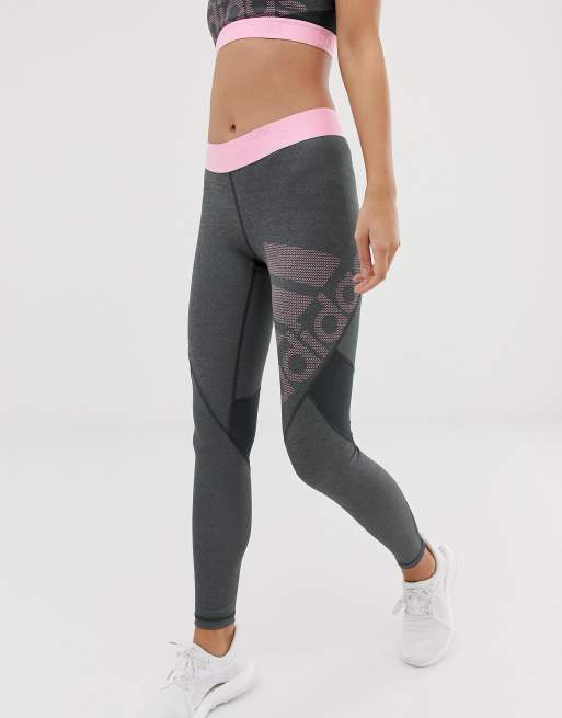 adidas Training logo leggings in grey and pink