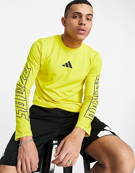 T-Shirts & Vests adidas Training logo long sleeve t-shirt in yellow 