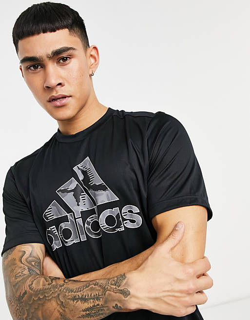 adidas Training logo t-shirt in grey camo | ASOS