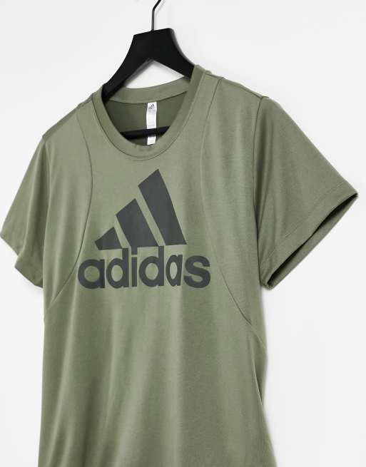 adidas Training logo t shirt in khaki