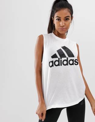 adidas Training Logo Tank In White | ASOS